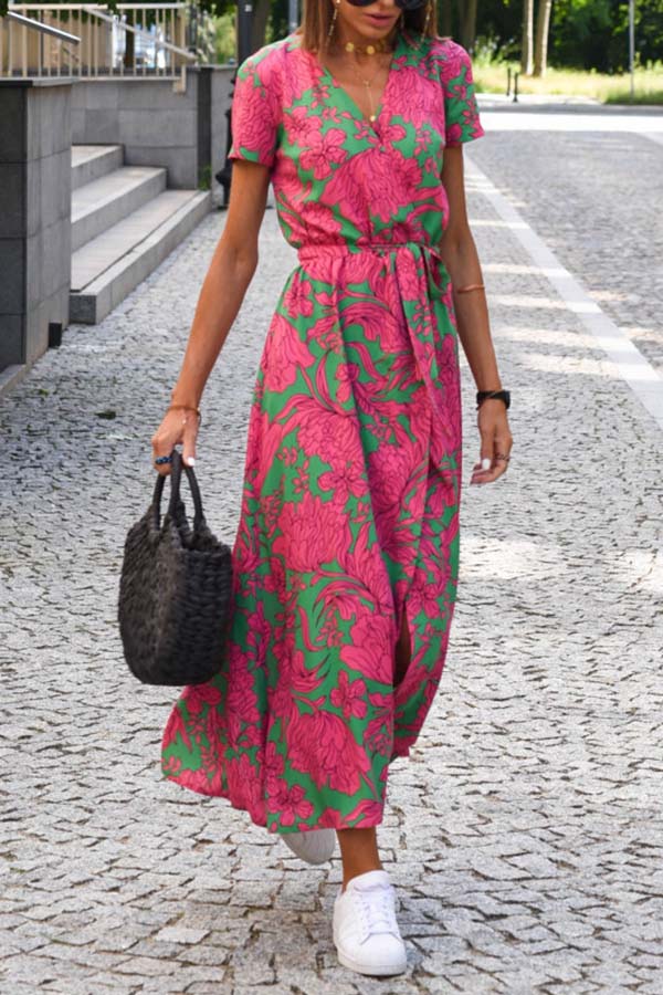 V-neck slit mid-length jumpsuit