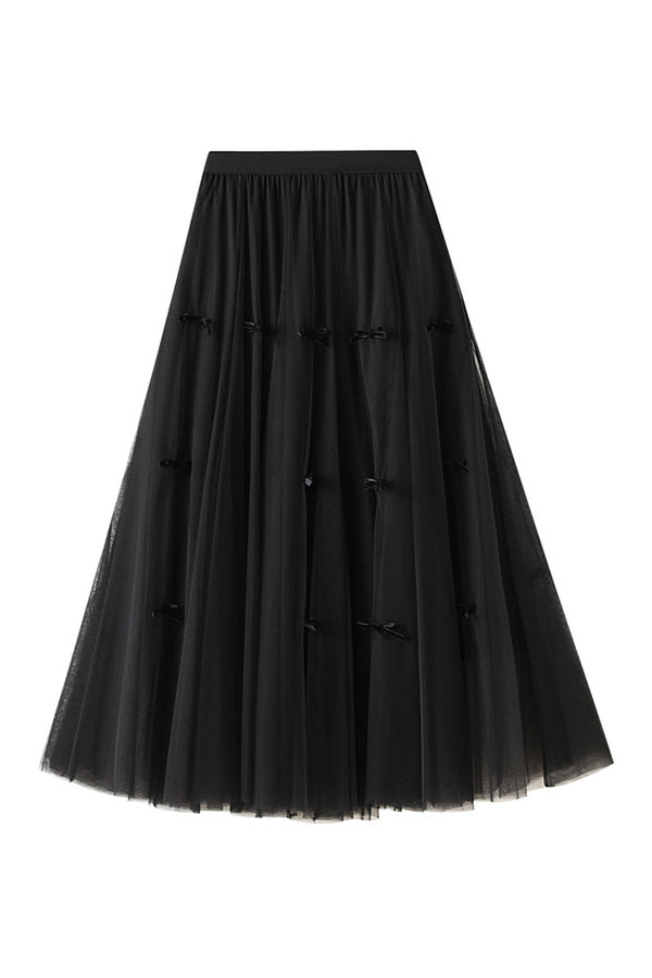 Designed bow mesh autumn and winter slimming high-waisted skirt 4 one size