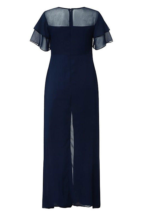 Fashion Solid Color Short Sleeve High Waist Jumpsuit