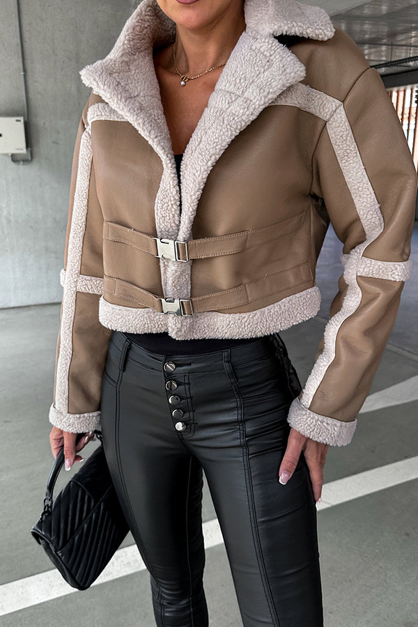 Venezia Buttoned Fur Long Sleeve Coat Khaki