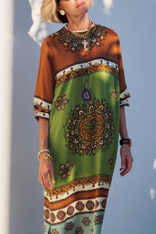 Bohemian Ethnic Printed 3/4 Sleeve Maxi Dress