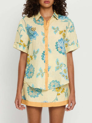 Chemise ample à manches courtes et imprimé floral décontracté et exquis