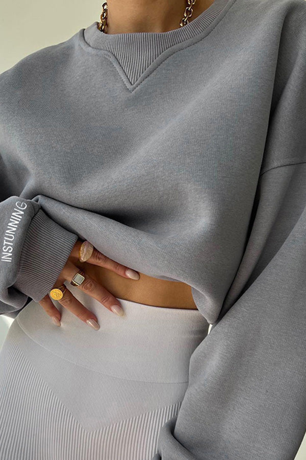 Loose ribbed collar versatile sweatshirt Grey