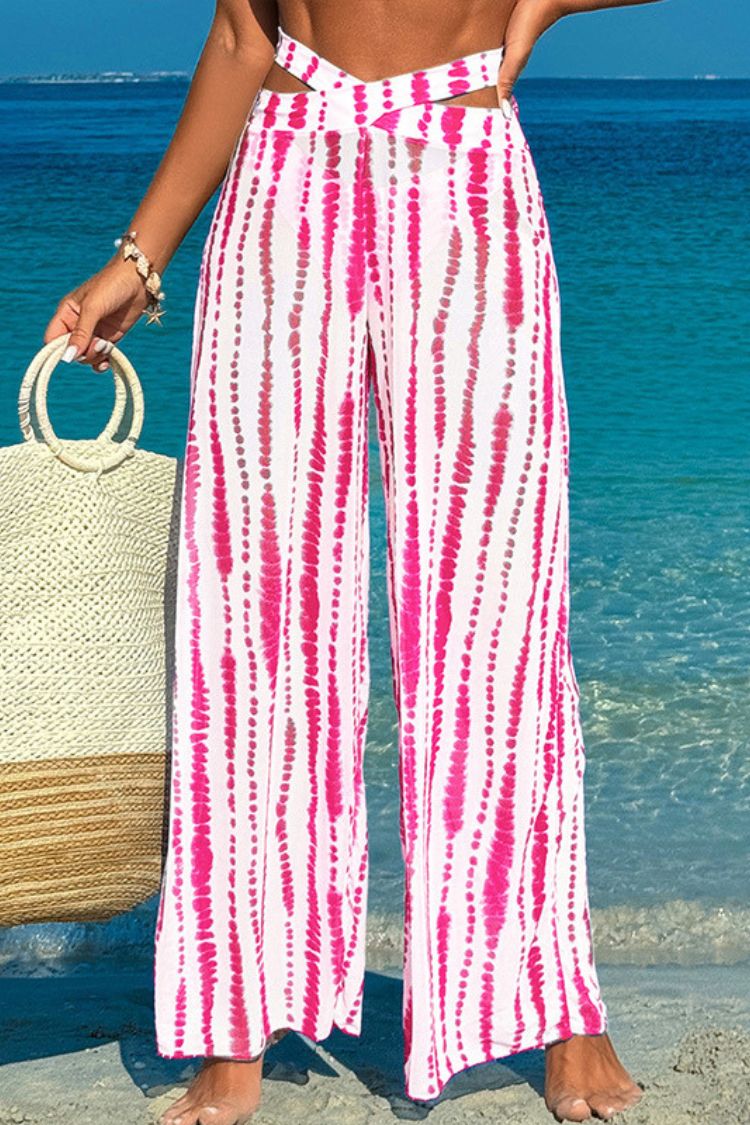 Mesh Loose Elastic Wide-Leg Pants Pink Dot