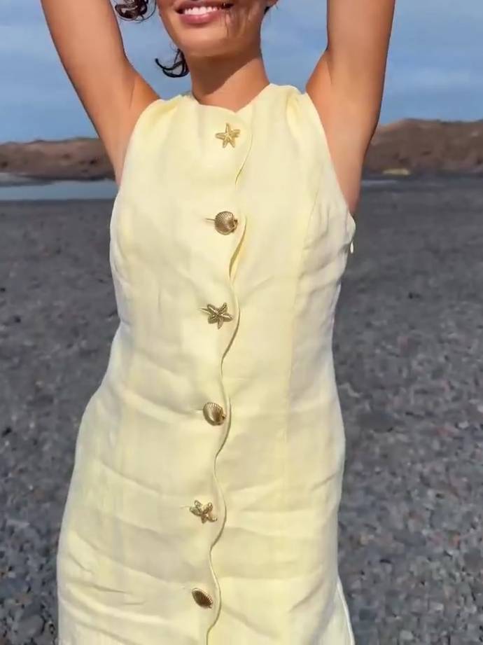Mini-robe boutonnée à motif étoiles de mer et coquillages