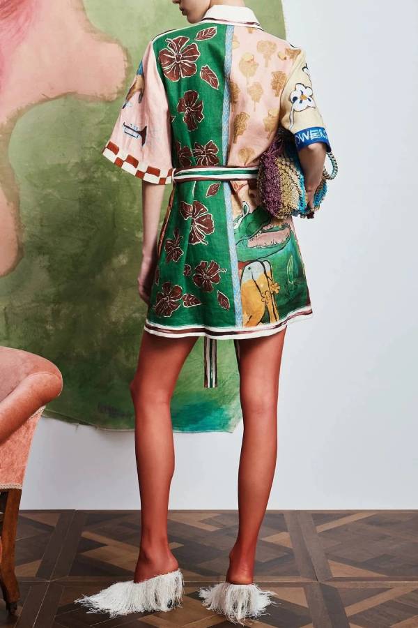 Art Collage Print Belted Shirt Mini Dress