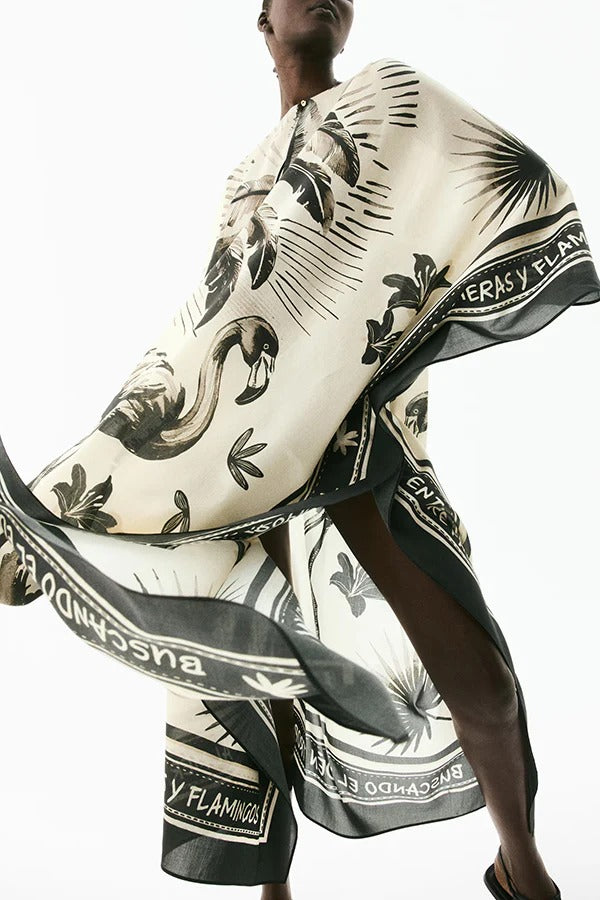 Flora Flamingo Print V-neck Loose Holiday Maxi Dress