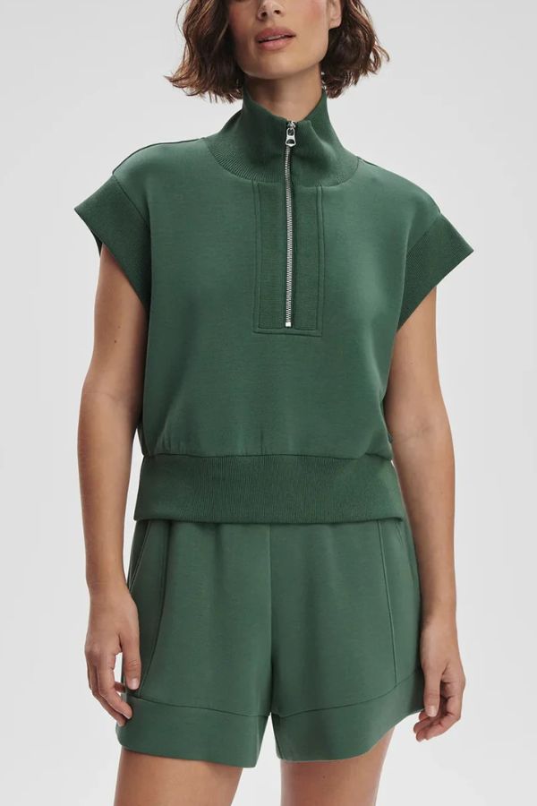 Ensemble sweat-shirt à manches courtes et short décontracté à taille élastique et demi-zip Buttery Touch 