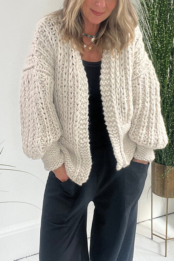 Touch of Fall Ballnoon Sleeve Loose Cardigan Beige