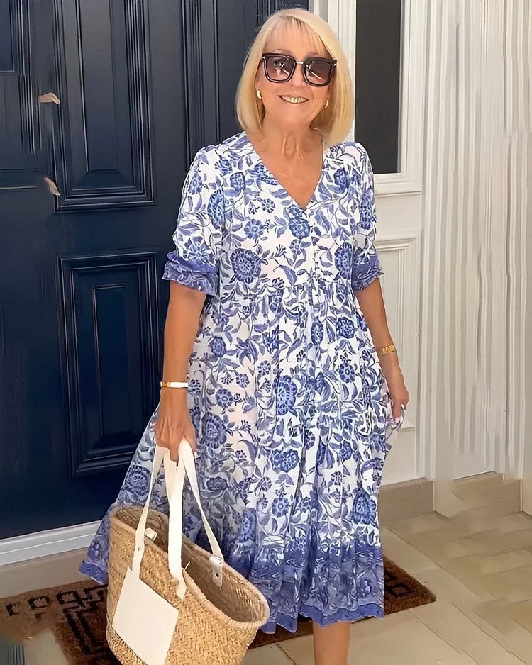 💥2023 Newest 😍V-neck Bohemian Dress👗 Blue