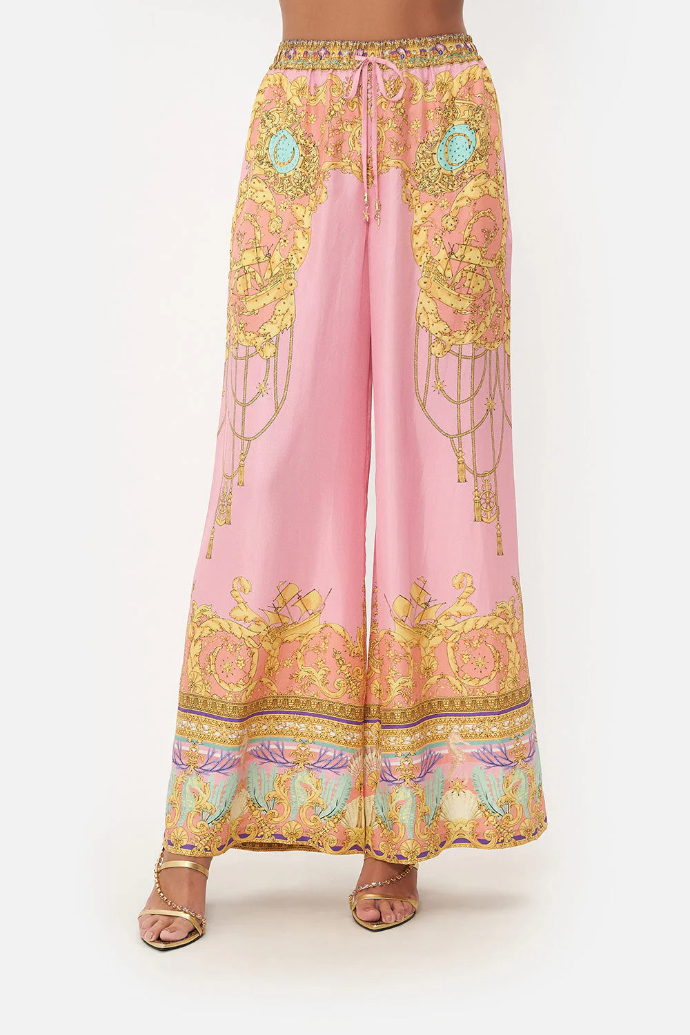 Mermaid Motel Unique Print Long Sleeve Loose Shirt and Elastic Waist Pants Set