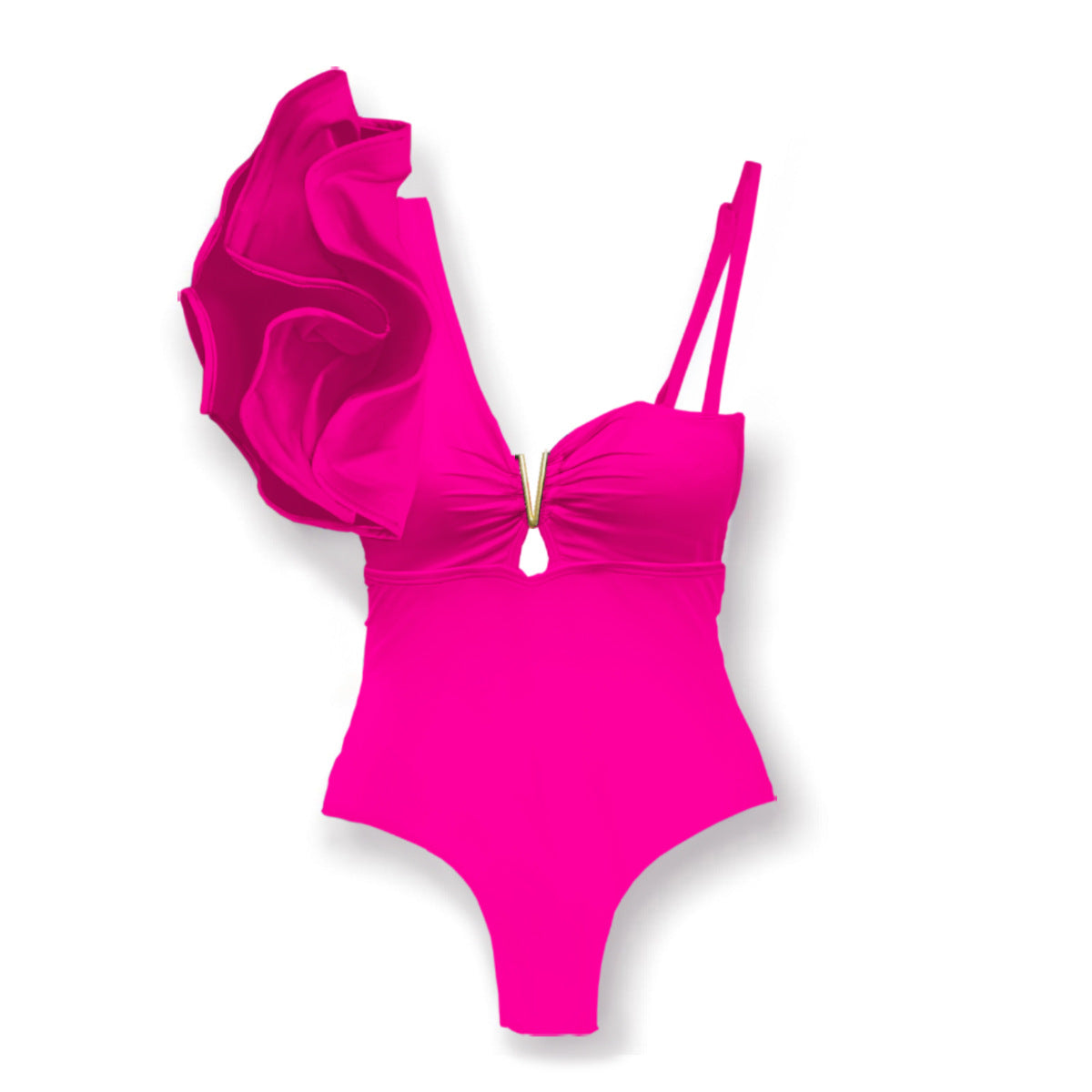One-shoulder bodycon ruffled swimsuit 2