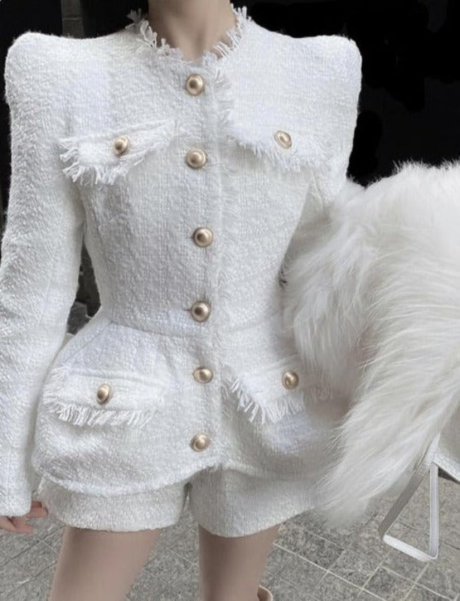 GABRIELLE TWEED BLAZER & SHORTS White