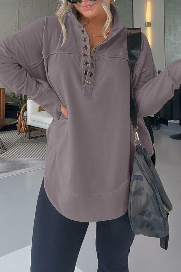 HALF NECK THUMBHOLE CUFF PULLOVER SWEATSHIRT Grey Purple