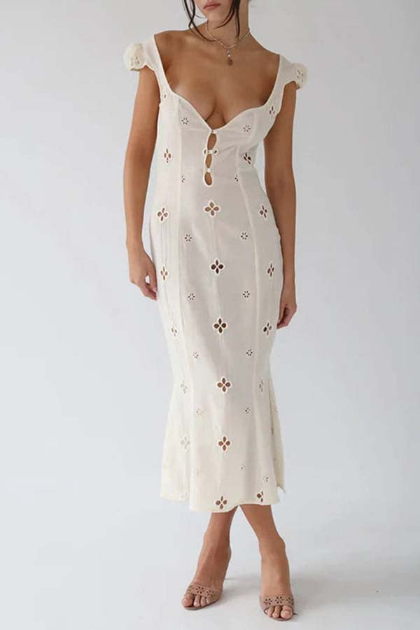 Baylor Floral Off-Shoulder Sleeveless Dress Beige