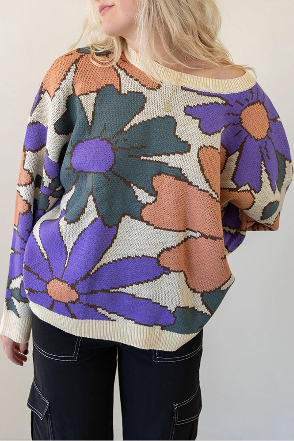 Multicolor Floral Pattern Knitted Sweater multicolor