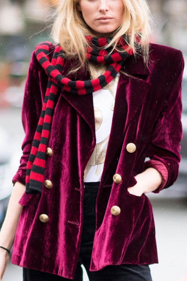 Golden velvet temperament party ladies mid-length suit jacket Red