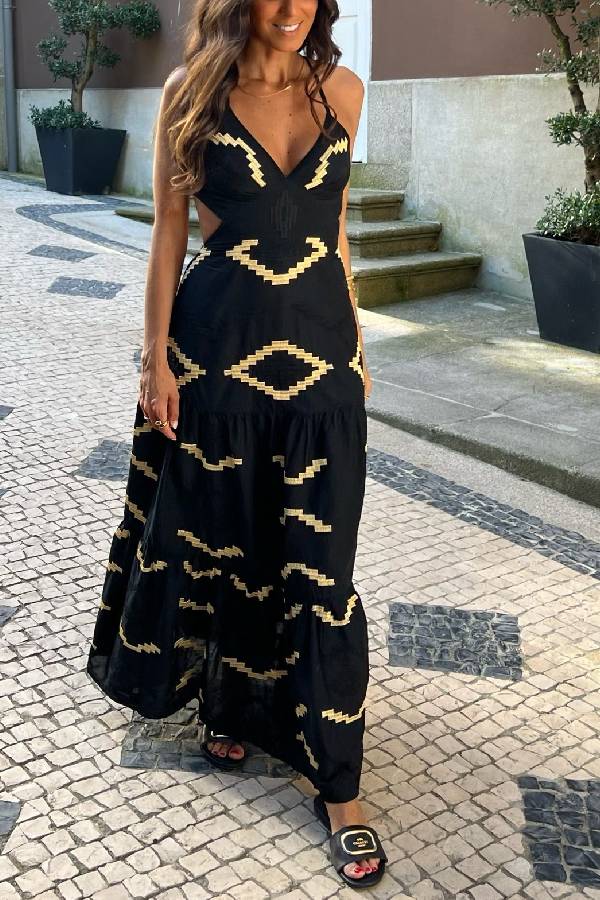 Backless Split Spaghetti Strap Summer Dresses Black