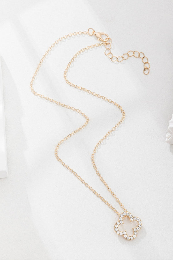 Four-Leaf Clover Pendant Rhinestone Decor Alloy Necklace
