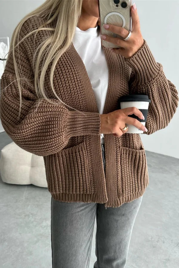 Coad Knitted Pocket Long Sleeved Cardigan Coffee