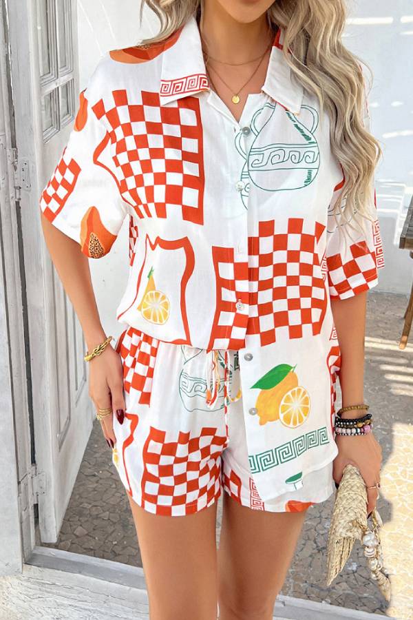 Vacation Printed Short-Sleeve Shirt & Shorts Two-Piece Set