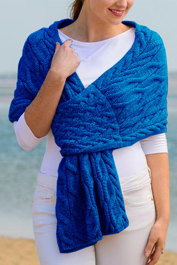 Fashionable women's knitted shawl scarf Blue One Size