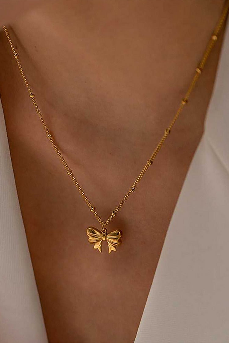 Bowknot Pendant Alloy Fashionable Necklace Gold one size