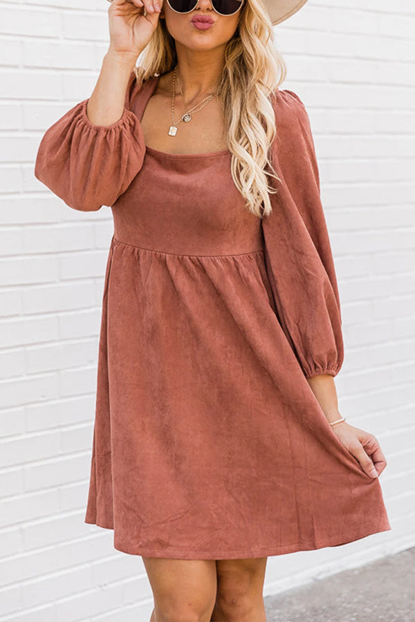 Washed Square Neck High Waist Flared Short Dress