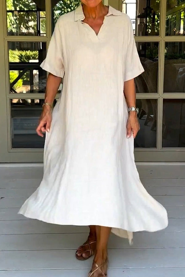 Classy Plain Half Sleeve Midi Dress White
