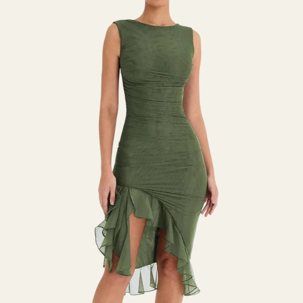 The Mykonos Ruffle-Hem Mesh Dress
