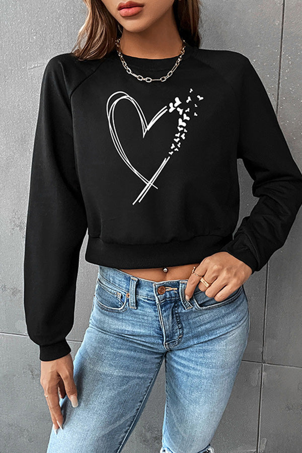 Short cropped round neck love sweatshirt Black