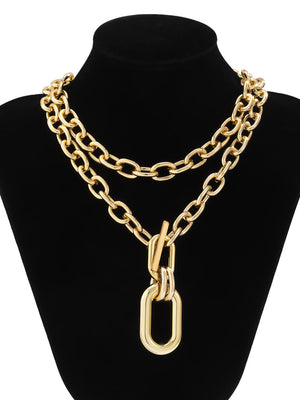 Stylish Geometric Multi-Layered Chain Collarbone Necklace