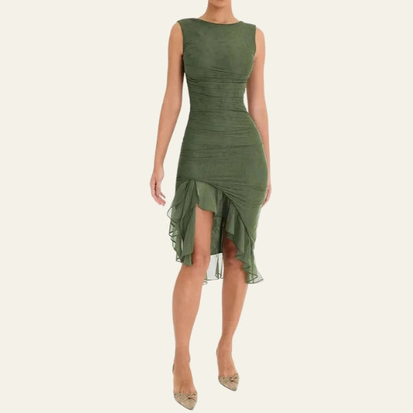 The Mykonos Ruffle-Hem Mesh Dress