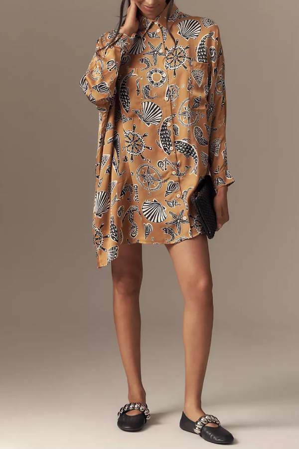 Corey Lynn Calter Long-Sleeve Printed Mini Shirt Dress