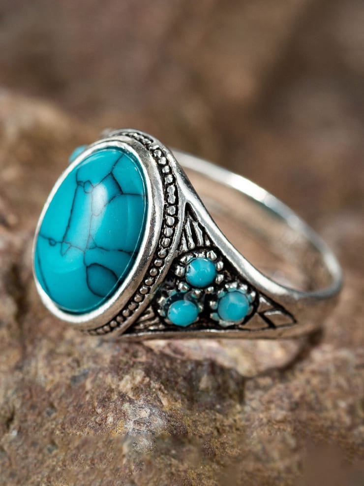 Sterling Silver Ring with Exquisite Blue Stone Silver one size