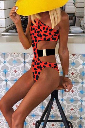 One-shoulder Leopard Print One-piece Swimsuit