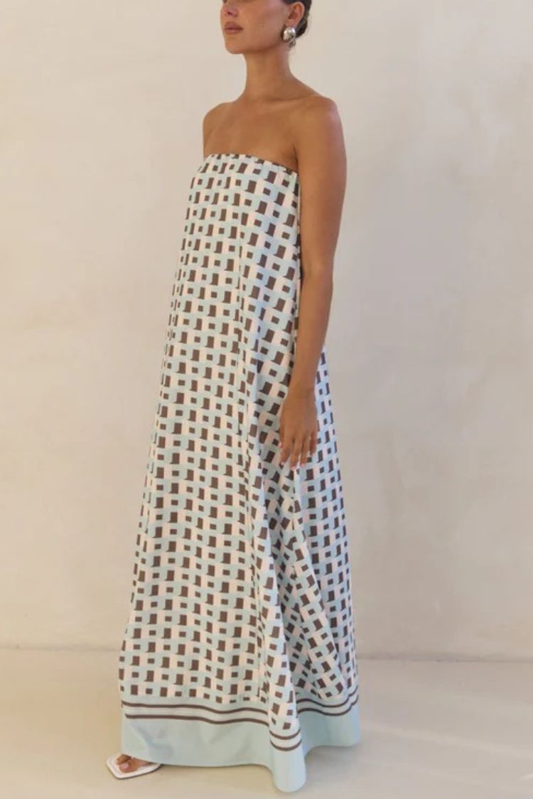 Unique Print Sexy Tube Top Back Zipper Loose Maxi Dress