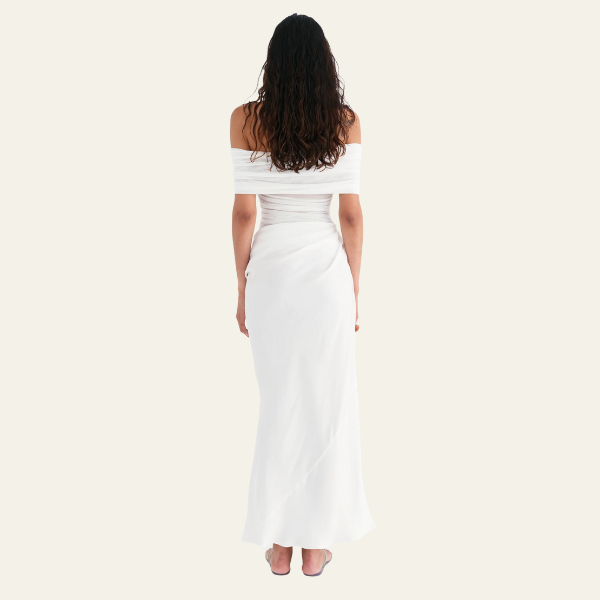 The Capri Off-Shoulder Draped Evening Maxi Dress