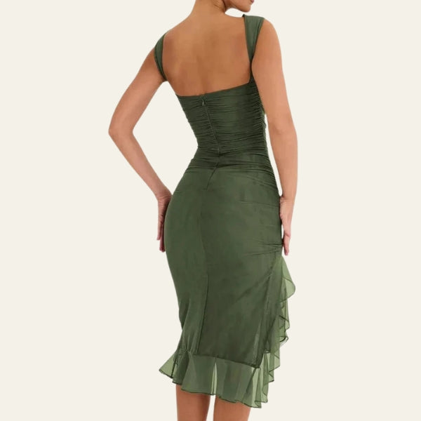 The Mykonos Ruffle-Hem Mesh Dress