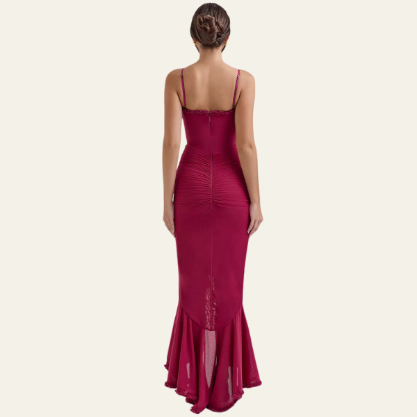 The Seville Draped Ruffle Evening Dress