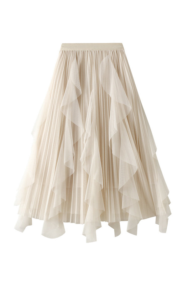 High-waisted ruffled patchwork mesh skirt 1 one size