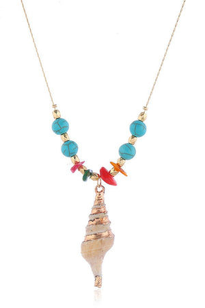 Spiral Seashell Necklace With Turquoise Beads