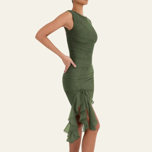 The Mykonos Ruffle-Hem Mesh Dress