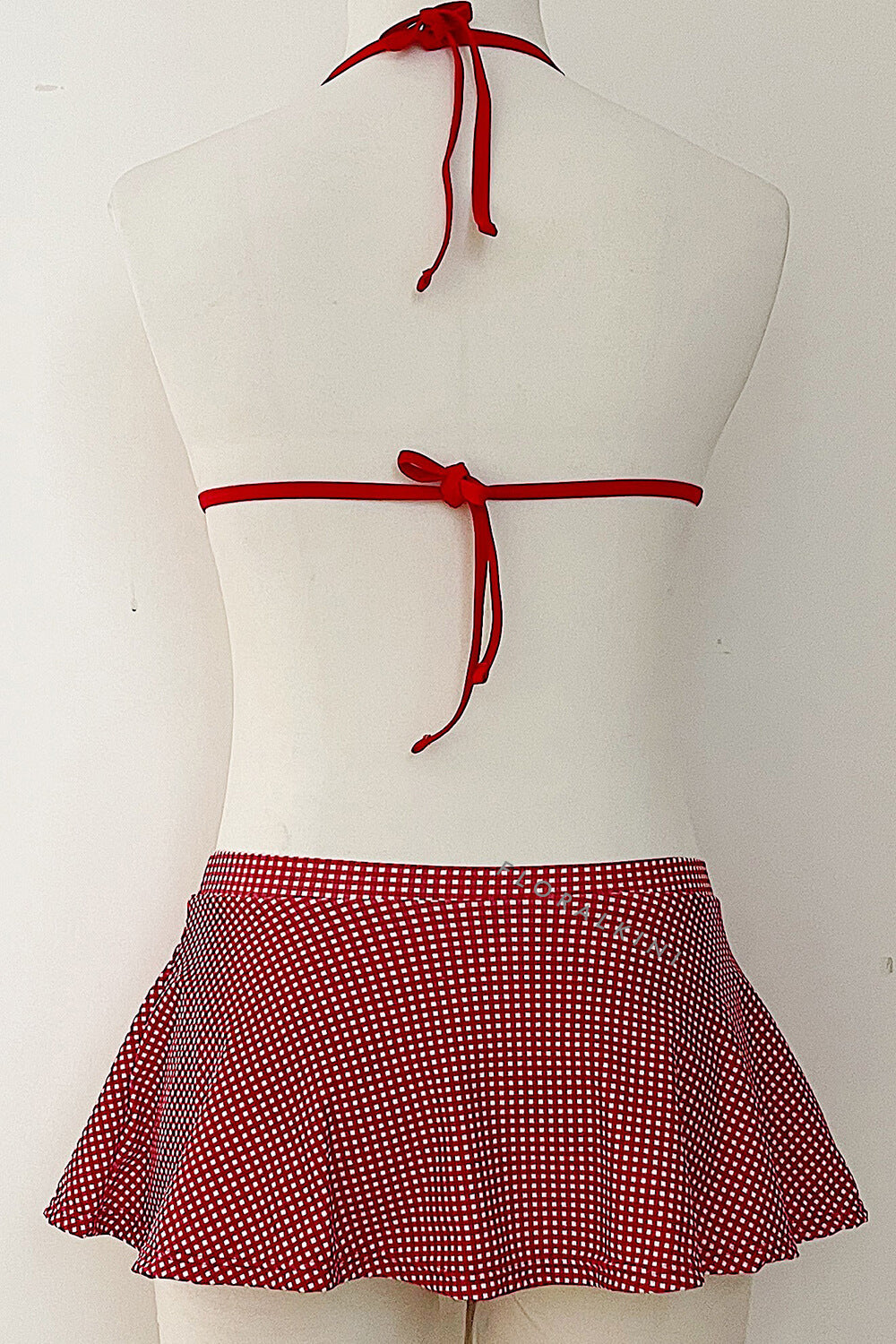 Triangle Gingham Halter Bikini Set With Ruffled Mini Skirt