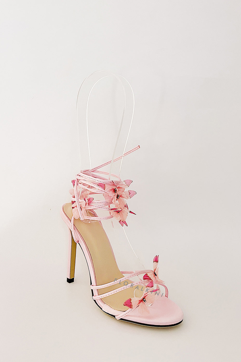 Butterfly Lace Up Open Toe High Stiletto Heels - Pink