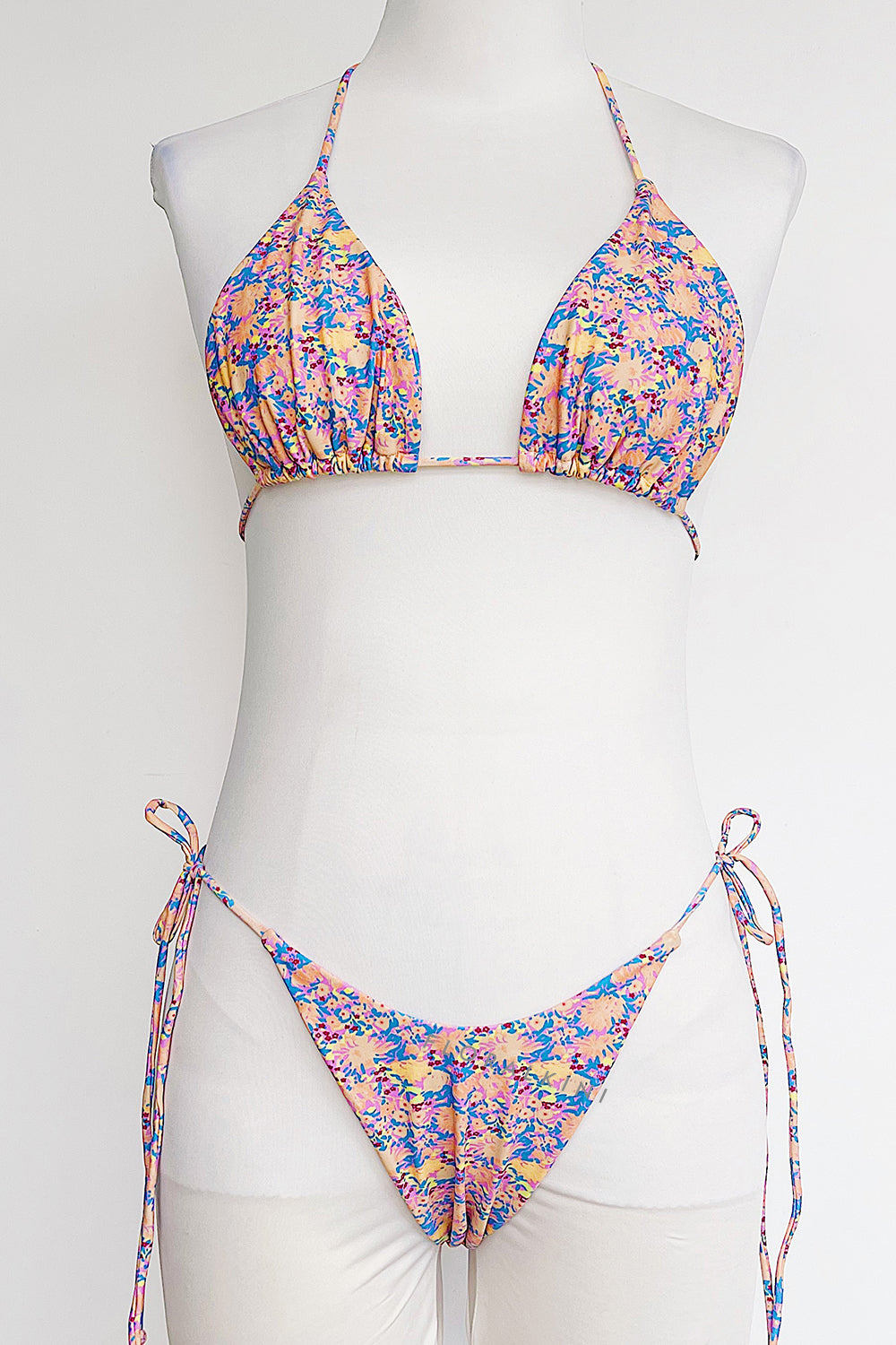Floral Print Triangle Halter Tie Side Bikini Set