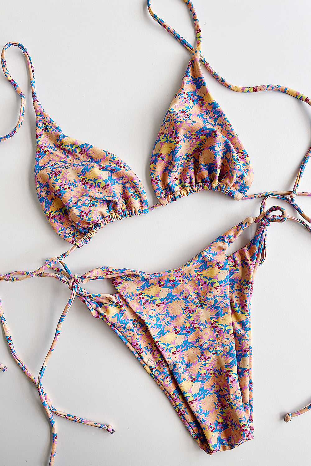 Floral Print Triangle Halter Tie Side Bikini Set