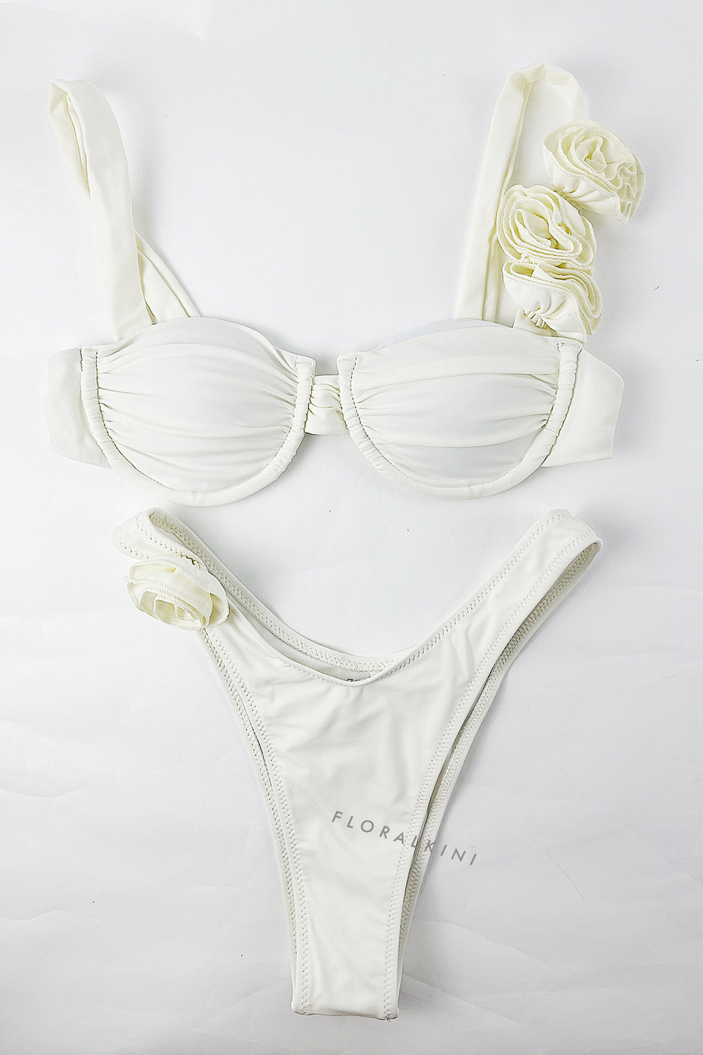 Rosette Shoulder Strap Underwire High-Cut Bikini Set