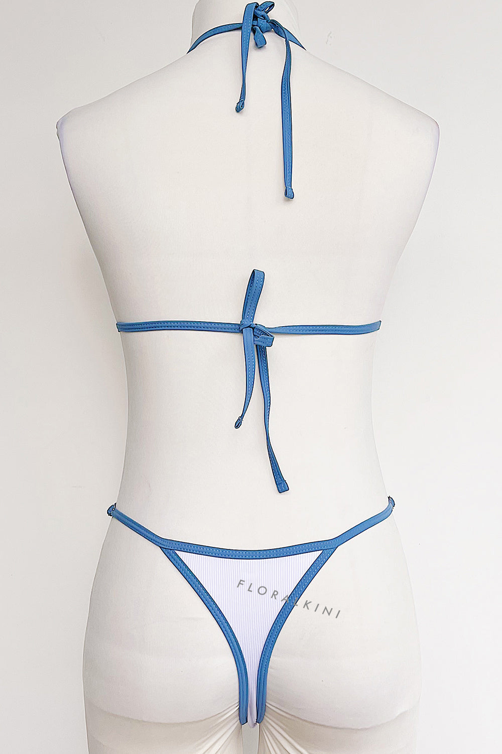Ribbed Contrast Halter Triangle G-String Brazilian Bikini Set
