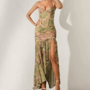 The Ophelina Corset-Detail Floral Maxi Dress